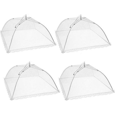Paquet de 4 housses pour aliments pop-up en maille, tente de protection pliante de 17 pouces de style parapluie pour empêcher les mouches, les insectes, les moustiques, blanc (1/5)