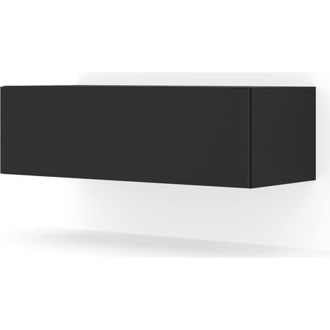 Bim Furniture – Meuble TV mural Bingo 100x40x30cm – Noir mat – Panneaux laminés 16mm – Design ondulé – Espace de rangement intégré