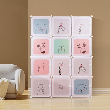 Skecten Armario Portátil, Armario de Almacenaje de Ropa, Estantería por Módulos, Estructuras de Cubo con Puerta, 12 Cubos Rosa (1/5)