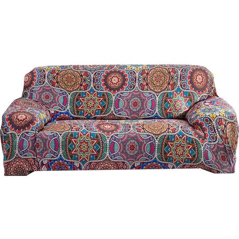 Sofa cover for 1, 2, 3, or 4 seater sofas. Stretch sofa cover with summer fruit pattern in durable, washable, and dust-resistant elastic fabric (C-Bohême 2 seater) (1/5)