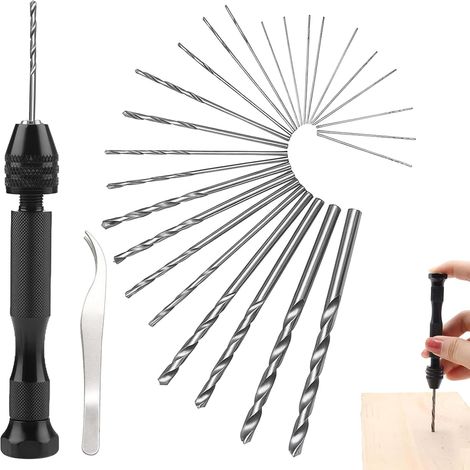 Mini Perceuse, Perceuse À Main Hand Drill Ajustable Hélicoïdaux De Main Kit 25 Pieces Mini Foret Fraise Twist 0.5-3.0mm Pour Bricolage, Bois, Bijoux, Modèle, Noyer, Ambre, Olive, Nut (1/5)
