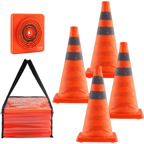VEVOR Safety Cones, 4 Pack 18 inch Collapsible Traffic Cones, Construction Cones with Reflective Collars, Wide Base and A Storage Bag, for Traffic Control, Driving Training, Parking Lots (1/5)