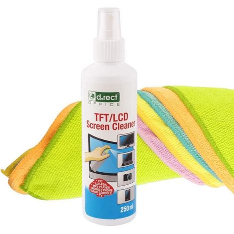 Liquido D.rect per la pulizia di schermi TFT/LCD 250 ml + panno universale in microfibra 40x40 cm a'5