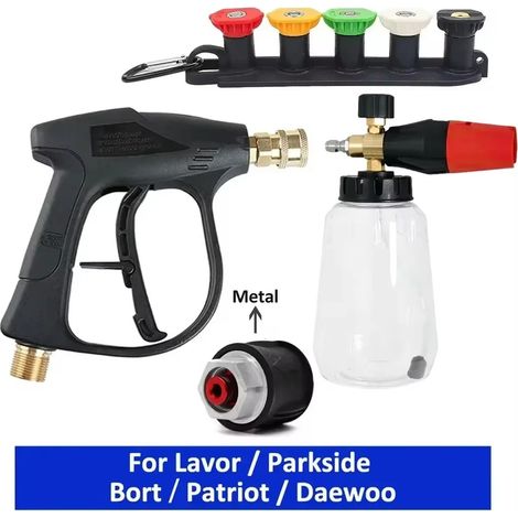 Kit pistola per idropulitrice e cannone per schiuma - Connessione rapida da 1/4" con adattatore M22-14 per rondella Karcher K/Nilfisk/Bosch(B)