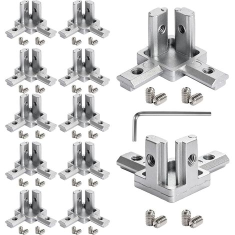 Lot de 12 connecteurs d'angle pour profilé en aluminium 2020, connecteurs profilés à 3 voies en aluminium avec vis M4, connecteurs d'angle de couverte série 2020 pour profil d'extrusion en aluminium (1/5)