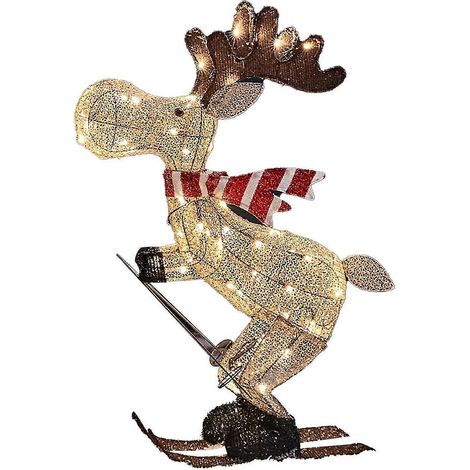Nouveau personnage de Noël extérieur avec LED, élan de ski pour jardin, décoration à brancher avec minuterie (1/5)