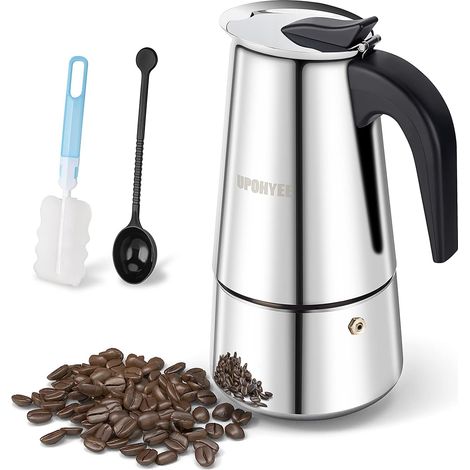 Cafetiere Italienne 450ml 10 Tasses Grande Contenance Cafetiere Italienne Induction Cafetière Moka Compatible avec Plaque à Induction Moka Pot Comprenant Cuillère et Pinceau (1/5)