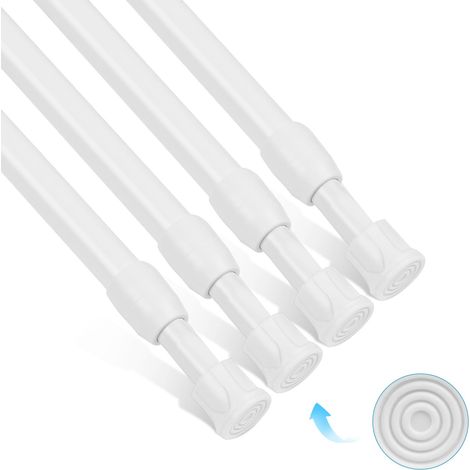 Tringle Rideau Extensible, 4 Pièces Tringle à Rideau Flexible et Réglable, S'étend et Se Rétracte Sans Perçage, pour Les Fenêtres, Armoires, Penderies, Douches, Blanc, 30-50cm (1/5)