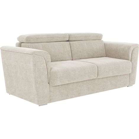 Canapé 3 places convertible express en tissu beige - Couchage lattes larges 140 cm - Matelas 18 cm RIZORA (1/5)