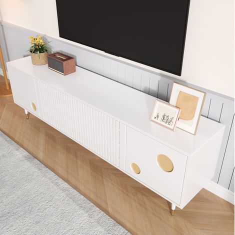 TV Schrank Aufbewahrung 170 cm MDF Weiß modern OKMYHOME (1/5)
