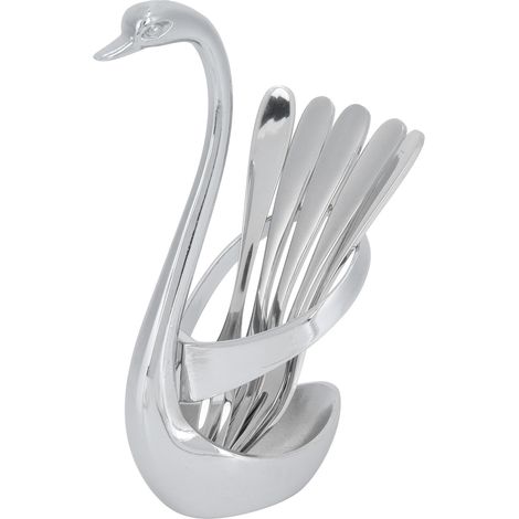 Ensemble de 5 fourchettes à fruits en acier inoxydable, en alliage de zinc, avec rangement en forme de cygne. (1/5)