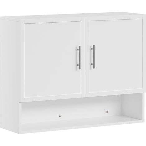SoBuy Mobile pensile sospeso bianco moderno Armadietto da parete per bagno, lavanderia e cucina 2 ante battenti con ripiano regolabile 90×70×28.5 cm Portata massima 20 kg BZR233-W (1/5)