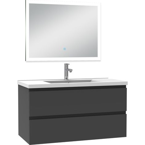 Ocean Ensemble meuble Salle de Bain 100cm simple vasque et miroir lumineux 3 couleurs et dimmable anthracite (1/5)