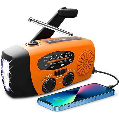 Radio di emergenza, radio a batteria per situazioni di disastro, power bank da 2000 mAh, cavo USB-C, radio a manovella, radio di emergenza a manovella ad energia solare, portatile n. (1/5)