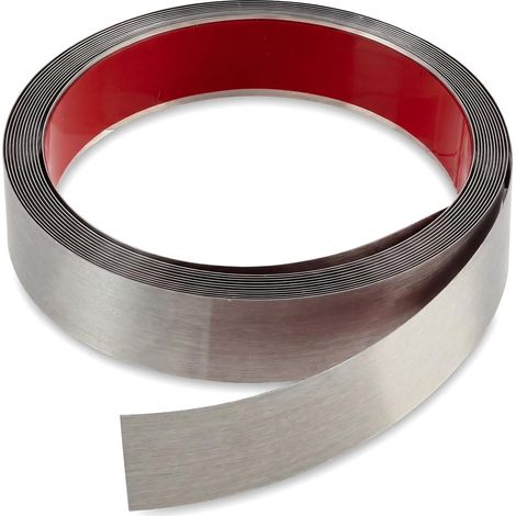 5m x 30mm Moulure Adhésive Inox Brossé, Bande Décorative Autocollante en Acier Inoxydable pour Mur, Plafond, Meuble, Bord de Carrelage, Finition Argentée (1/5)