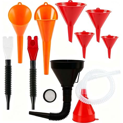 Lot de 10 Entonnoir Voiture, Entonnoir Carburant Huile Moteur Essence avec Filtre Amovible, Tuyau Extension Flexible et Bec Amovible Long Bec Angle Droit pour Voiture (1/5)
