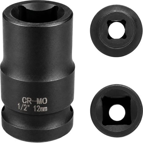 douille 12mm 1/2" 4 pans, douille a choc 1/2 12mm Acier Chrome-Molybdène CR-MO(Black) (1/5)