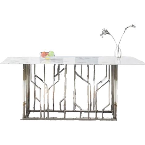 Table à Manger PORTOFINO – Chrome & Verre Marbre Blanc – 180x90x75 cm (1/3)