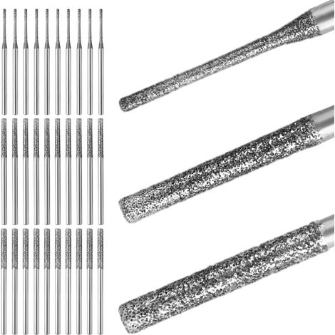 30 Pièces Forets Diamant Set, 1/2/2,5mm 150 Grain Diamant Pointe Forets 2,2mm Tige pour Percer Ponçage Verre Céramique Pierre Granite Bijouterie, Compatible avec Dremel Outils Rotatifs (1/5)