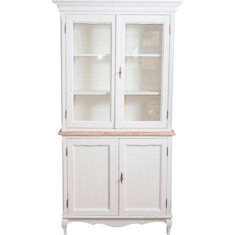 Buffet campagnard  en bois massif  de tilleul structure antique blanche plan finition naturelle L100xPR38xH200 cm