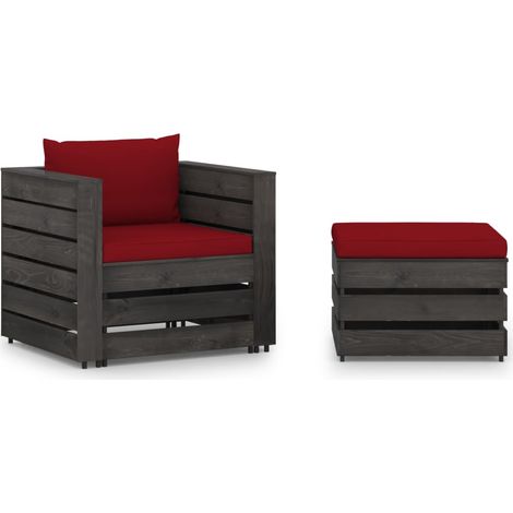 2-tlg. Garten-Lounge-Set mit Kissen Grau Imprägniertes Holz