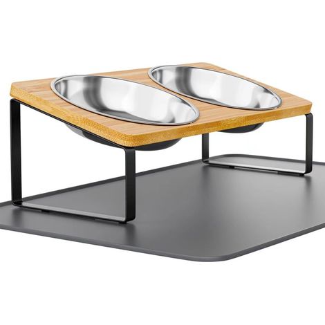 Gamelles surélevées pour chats à moustaches, gamelles pour nourriture avec tapis en silicone, support incliné à 15° et système anti-vomissement, pour eau et nourriture, 2 gamelles en acier inoxydable (1/5)