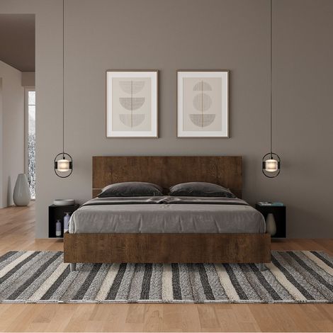 Lit avec sommier 160x190 tête de lit inclinée noyer Demas (1/5)