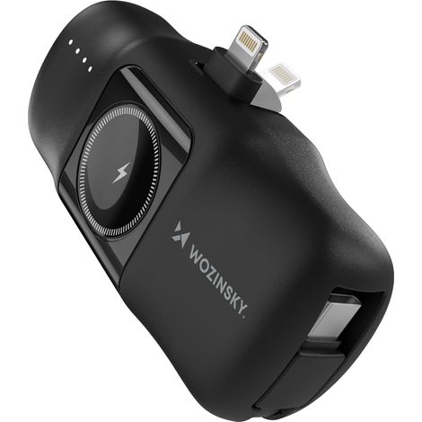 Mini Power Bank da 5000 mAh 15 W con connettore Lightning per iPhone e caricabatterie per Apple Watch - Nero (1/5)