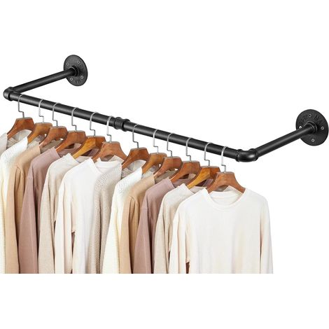 XJYMCOM Wall Mounted Clothes Rail 96cm Black Industrial Pipe Hanger Towel Rack Vintage Garment Bar Heavy Duty Wall Rail for Clothing Rod Hanging Display Holder for Bedroom Laundry (1/5)