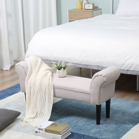 Panca imbottita con rivestimento in tela, braccioli, panca da ingresso con struttura in legno, panca porta scarpe per camera da letto, soggiorno, corridoio, 102 x 36 x 51 cm, grigio-bianco (1/5)