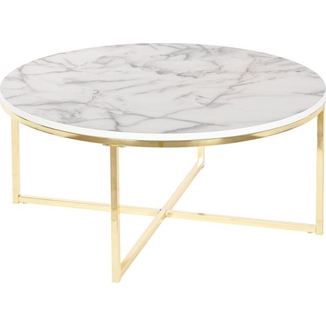 Table d'appoint ronde en métal doré et marbre blanc - diamètre 80 x Hauteur 35 cm (1/4)