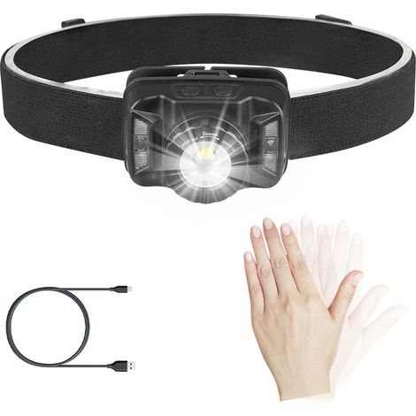Lampe frontale, lampe frontale LED rechargeable à double puissance, LED blanches et rouges, sangle réglable, résistance à l'eau IPX6. Convient for la course, la marche, le camping, la lecture, la rand (1/5)
