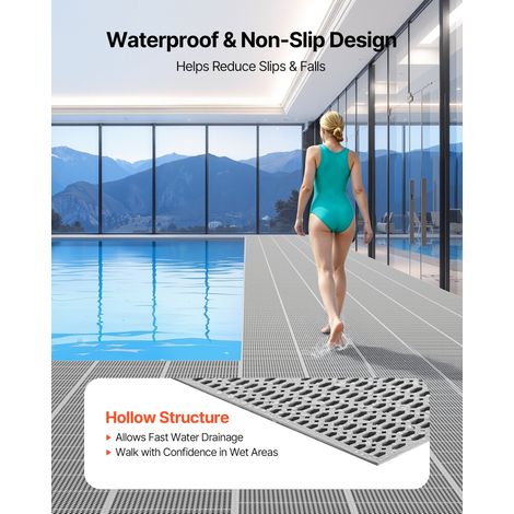 Tapis de Drainage Antidérapant 90x1500 cm, Caillebotis Piscine en PVC, Revêtement de Sol pour Zones Humides Restaurant Piscine Terr… (1/5)