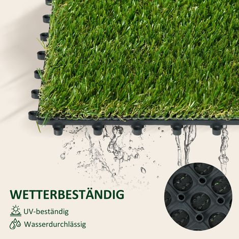 Gazon synthétique réaliste, fonction drainante, 11 000 fibres/m², hauteur 25mm, lot de 10 tapis 30x30cm, vert (1/4)