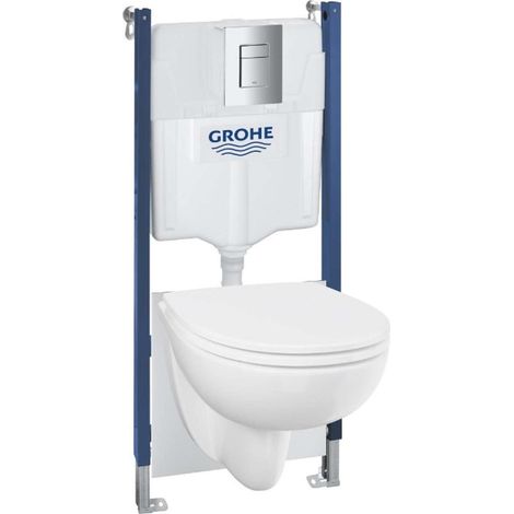 Grohe Solido - Set Vorwandinstallation, WC Bau Ceramic und Softclose-Sitz, Betätigungsplatte Even, Chrom 112954SH00 (1/2)