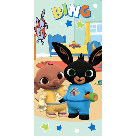 Toalla de baño infantil Bing de 70x140 cm, de algodón, con estampado de conejito Bing.
