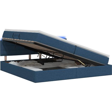 Lit de rangement LED avec matelas Bleu 200 x 200 cm Tissu vidaXL (1/5)