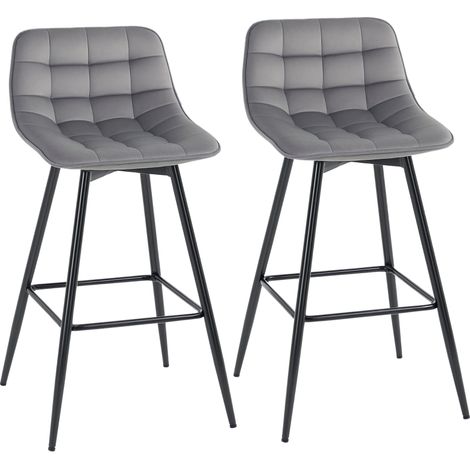 Set 2 Sgabelli Alti in Stile Nordico con Schienale e Poggiapiedi, Sgabelli con Schienale in Tessuto Effetto Velluto e Metallo, 45x47x88 cm, Grigio (1/5)