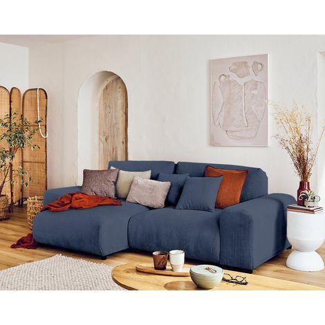 Garance - ecksofa beidseitig montierbar - 4 sitzplätze - aus cord. - nachtblau (1/5)