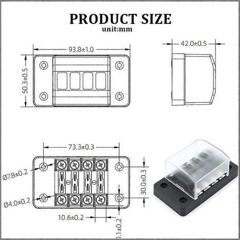 Porte-fusible à lames 4 entrées, 4 sorties, 4 voies, 12 V, capacité de coupure de 10 kA, convient aux voitures, camions, etc. (1/5)