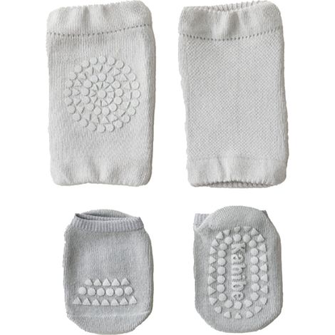 Protecteurs Genoux Bébé Anti-Dérapants avec Points de Colle - Chaussettes en Coton Peigné Taille M Gris Clair (1/5)