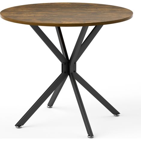 Table de salle à manger ronde 90 cm en panneaux de particules et métal, brun vintage et noir (1/5)