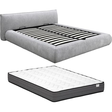 Letto contenitore 180 x 200 cm - Tessuto - Grigio chiaro + Materasso - MIRSIO (1/5)