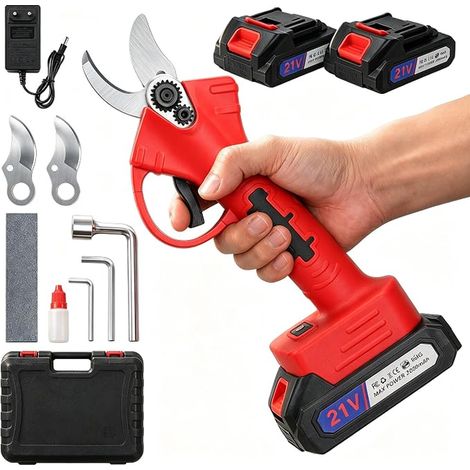 Cordless Electric Pruning Shears 40 mm with Brushless Motor, SK7 Blade and 21 V 2000 mAh Batteries - Branch Cutter for Yard and Garden (1/5)