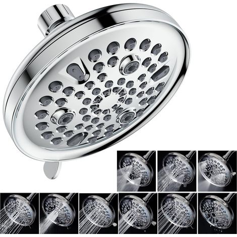 9 Modes Ronde Tete de Douche Pluie Haute Pression 13CM, Pommeau de Douche Fixes, Pommeau Douche Pluie Economie, Tête de Douche Anti Calcaire, Pommeau Universelle (1/5)