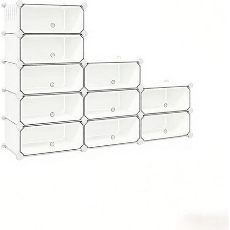 Zapatero modular blanco de 10 compartimentos 40 x 30 x 170 cm con estructura de ABS, metal y PP (1/5)