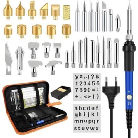 Fer à Souder 60W Kit, Fer a Pyrogravure Kit de Pyrogravure sur Bois, 200℃450℃ Température Réglable Souder Électrique, 37 en 1 Stylo de Graveur sur Bois pour Réparation Soudage Brasage Quotidiens