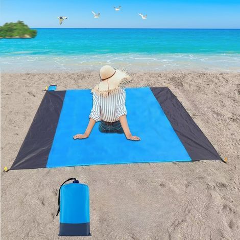 1 tapis de plage imperméable et anti-sable, grande taille 140 x 200 cm, couverture légère, tapis de pique-nique, plage, voyage, camping, randonnée, pique-nique et piquet (1/5)