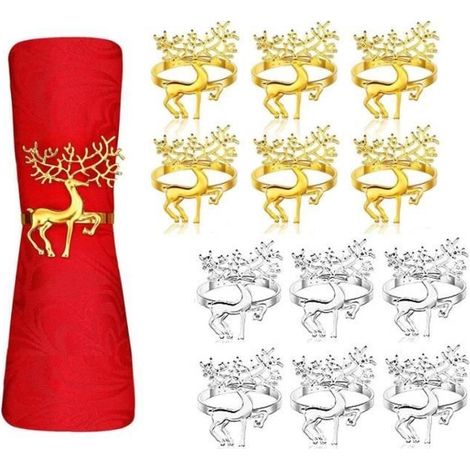 Serviettenringe – Nicht spezifiziert – 12 Stück – Metall und Gold – Weihnachtliches Rentier-Design (1/4)