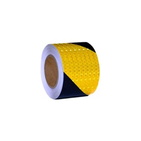 Cyslmuk – Ruban de signalisation réfléchissant jaune et noir 5cm x 25m – Film PVC haute luminosité – Résistant à l'usure et à l'eau – Visibilité jour et nuit - 5cmx25m